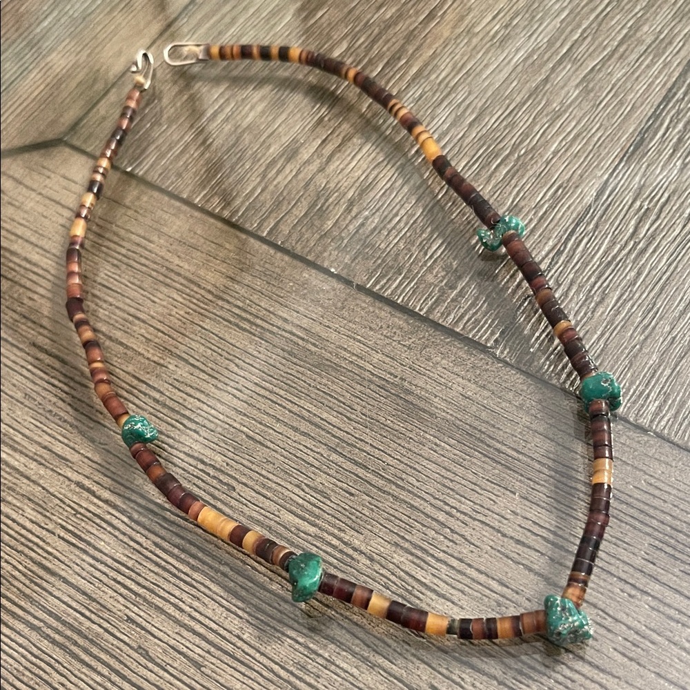 Vintage Style Heishi and Turquoise Colored Stone Choker 14.5” approx